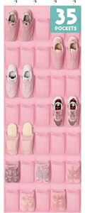 over the door shoe organizers pink with 35 durable mesh pockets baby organizer storage hanging shoe organizer shoe holder rack for toddler girl room baby room craft room bedroom pantry bathroom closet