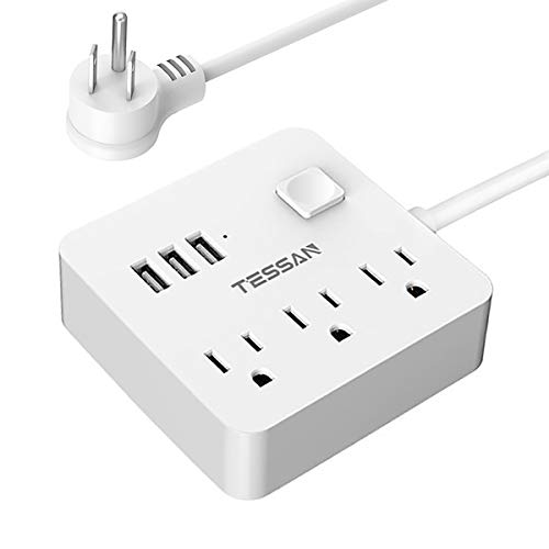 Power Strip 3 USB 3 Outlet, Desktop Charging Station 5 ft Flat Plug Extension Cord for Cruise Ship Accessories Dorm Room Plug Extender, White