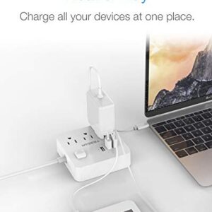 Power Strip 3 USB 3 Outlet, Desktop Charging Station 5 ft Flat Plug Extension Cord for Cruise Ship Accessories Dorm Room Plug Extender, White