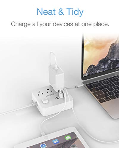 Power Strip 3 USB 3 Outlet, Desktop Charging Station 5 ft Flat Plug Extension Cord for Cruise Ship Accessories Dorm Room Plug Extender, White