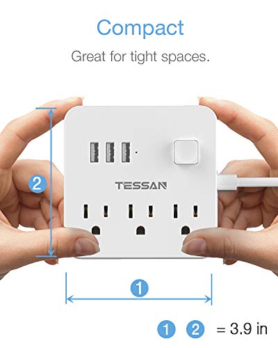 Power Strip 3 USB 3 Outlet, Desktop Charging Station 5 ft Flat Plug Extension Cord for Cruise Ship Accessories Dorm Room Plug Extender, White