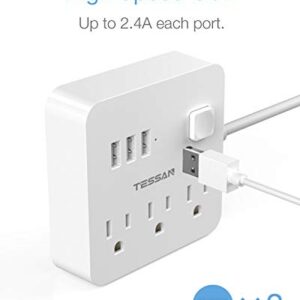 Power Strip 3 USB 3 Outlet, Desktop Charging Station 5 ft Flat Plug Extension Cord for Cruise Ship Accessories Dorm Room Plug Extender, White