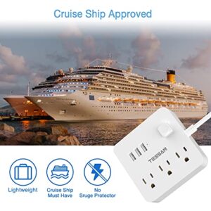 Power Strip 3 USB 3 Outlet, Desktop Charging Station 5 ft Flat Plug Extension Cord for Cruise Ship Accessories Dorm Room Plug Extender, White