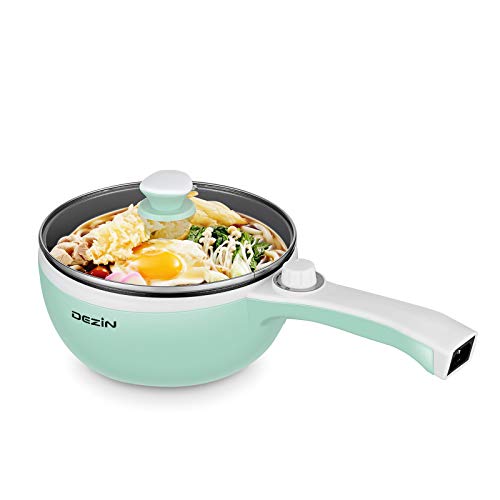 Dezin Electric Hot Pot Upgraded, Non-Stick Sauté Pan, Rapid Noodles Cooker, 1.5L Mini Pot for Steak, Egg, Fried Rice, Ramen, Oatmeal, Soup with Power Adjustment (Egg Rack Included)