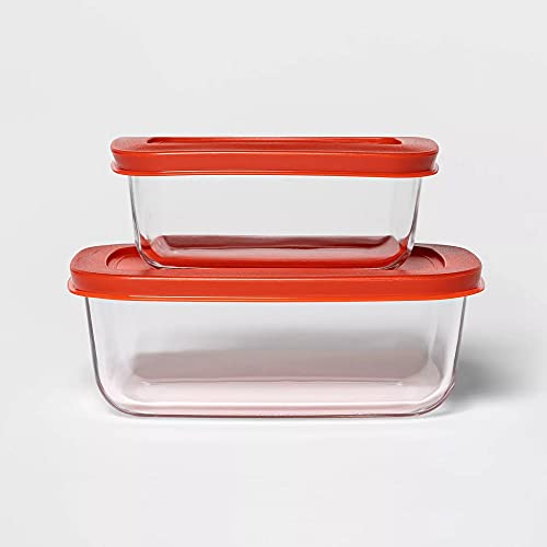 ROOM ESSENTIALS 3 Cup and 2 Cup Rectangular Food Storage Container Set in Red