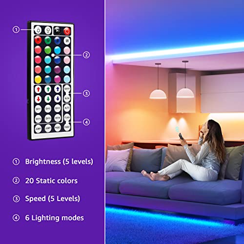 Lepro RGB LED Strip Lights Kit, 16.4ft 24V Flexible LED Light Strip, 5050 SMD LED, Color Changing Rope Light with Remote Controller and 24V Power Supply for TV Backlight, Home, Kitchen, Bedroom