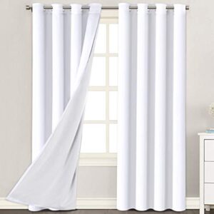 h.versailtex white blackout curtains 84 inches long (2 layers) light blocking lined window curtain draperies for bedroom thermal insulated soft thick silky grommet 2 panels, white with white liner