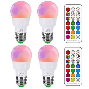 ilc rgb led light bulb, color changing 40w equivalent, 450lm dimmable 5w e26 screw base rgbw, mood light flood light bulb – 12 color choices – timing infrared remote control included (4 pack)