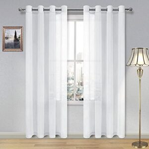 dwcn white sheer curtains linen look semi transparent voile grommet curtains for living dining room drapes 52 x 84 inch long, set of 2 panels