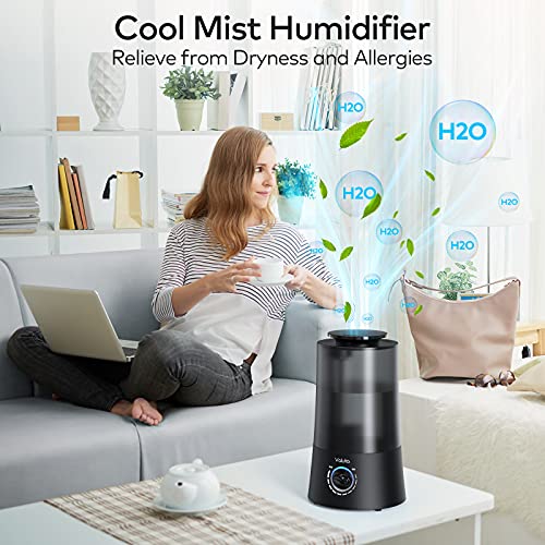 Humidifiers for Bedroom - 4L Cool Mist Humidifier Top Fill Oil Diffuser Quiet Ultrasonic Humidifiers for Home Large Room with Adjustable 360° Rotation Nozzle, Auto Shut-Off, Humidifiers for Baby