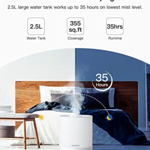 Cool Mist Humidifier for Bedroom, MORENTO Top Fill Humidifier Essential Oil Diffuser with 2.5L Water Tank for Home and Office, Baby and Plants with Night Light, Sleep Mode, Auto Shut Off, White