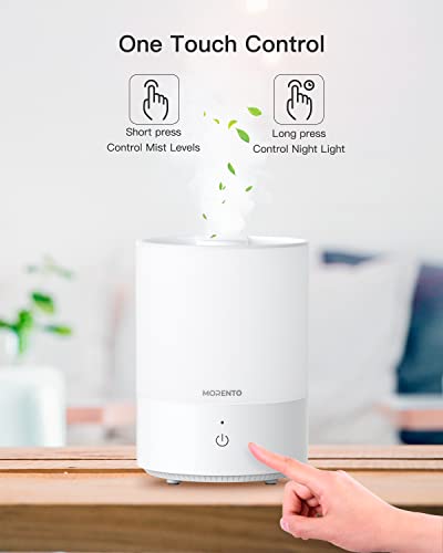 Cool Mist Humidifier for Bedroom, MORENTO Top Fill Humidifier Essential Oil Diffuser with 2.5L Water Tank for Home and Office, Baby and Plants with Night Light, Sleep Mode, Auto Shut Off, White