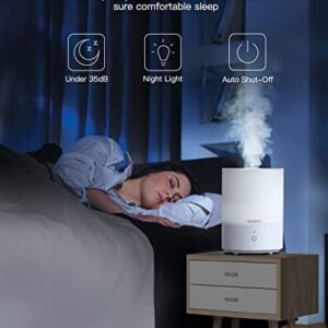 Cool Mist Humidifier for Bedroom, MORENTO Top Fill Humidifier Essential Oil Diffuser with 2.5L Water Tank for Home and Office, Baby and Plants with Night Light, Sleep Mode, Auto Shut Off, White