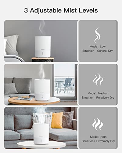 Cool Mist Humidifier for Bedroom, MORENTO Top Fill Humidifier Essential Oil Diffuser with 2.5L Water Tank for Home and Office, Baby and Plants with Night Light, Sleep Mode, Auto Shut Off, White