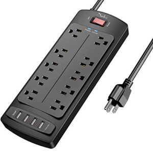 power strip , nuetsa surge protector with 10 outlets and 4 usb ports, 6 feet extension cord (1875w/15a) for for home, office, dorm essentials, 2700 joules, etl listed, – black