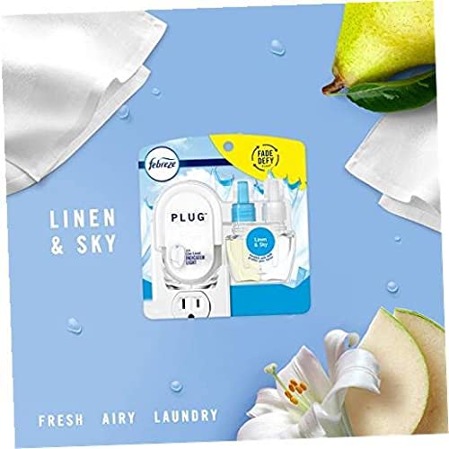 Febreze Odor-Fighting Fade Defy PLUG Air Freshener, Linen & Sky, Starter Kit & (2) .87 fl. oz. Oil Refills