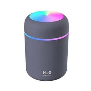 colorful cool humidifier usb-only 300ml portable with 7 colors 2 fog mode ultra quiet suitable for home car bedroom office and travel (gray)