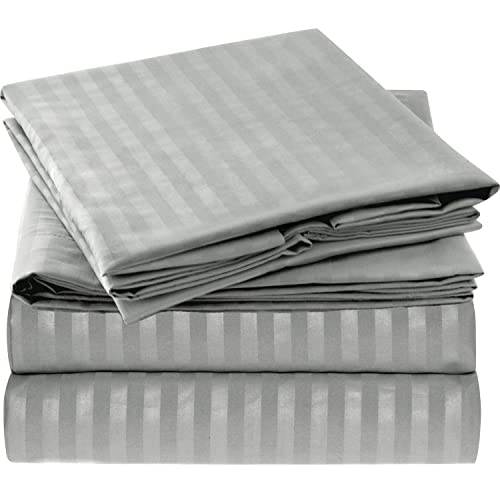 Mellanni Queen Sheet Set - Iconic Collection Bedding Sheets & Pillowcases - Soft, Cooling Bed Sheets - Deep Pocket up to 16" - Wrinkle, Fade, Stain Resistant - 4 PC (Queen, Striped Gray/Silver)