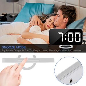 Digital Alarm Clock,7" LED Mirror Electronic Clocks,with 2 USB Charging Ports,Snooze Mode,Auto Adjust Brightness,Modern Desk Wall Clocks for Bedrooms Living Room Office - White