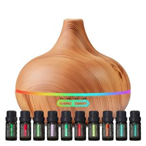 ultimate aromatherapy diffuser & essential oil set – ultrasonic diffuser & top 10 essential oils – modern diffuser with 4 timer & 7 ambient light settings – therapeutic grade essential oils – lavender