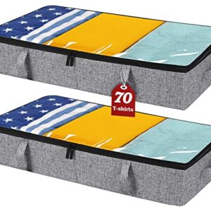 Vailando Under Bed Storage, 2 Pack Under Bed Storage Containers with Dividers, Firm Sides, Strong Zipper, 3 Reinforced Handles, 6 Inches Low Profile Underbed Storage Bins for Clothes, Blankets, Grey