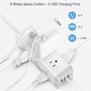 TESSAN Flat Plug Long Extension Cord 15 Ft, Surge Protector Power Strip with 9 Outlets 3 USB Ports, Desktop Multi Outlets Charging Station, Wall Mount for Home, Office, Dorm Room Essentials, Grey