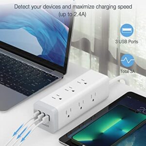 TESSAN Flat Plug Long Extension Cord 15 Ft, Surge Protector Power Strip with 9 Outlets 3 USB Ports, Desktop Multi Outlets Charging Station, Wall Mount for Home, Office, Dorm Room Essentials, Grey