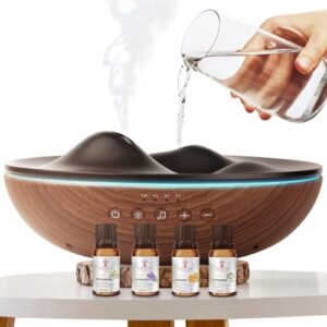innovative aromatherapy oil diffuser with essential oil set for large room, zen design, 6 relaxing sounds, white noise machine, 7 night lights, ultrasonic super quiet cool mist aroma humidifier
