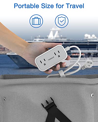 Mini Power Strip with 3 USB Ports, TESSAN 2 Outlet Portable Flat Plug Strip with 5 Ft Small Extension Cord, No Surge Protector for Cruise Ship Essentials Travel