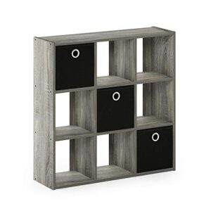 furinno 13207gy/bk simplistic 9-cube organizer with bins, french oak grey/black