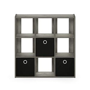 Furinno 13207GY/BK Simplistic 9-Cube Organizer with Bins, French Oak Grey/Black