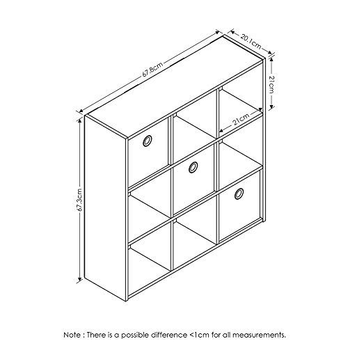 Furinno 13207GY/BK Simplistic 9-Cube Organizer with Bins, French Oak Grey/Black