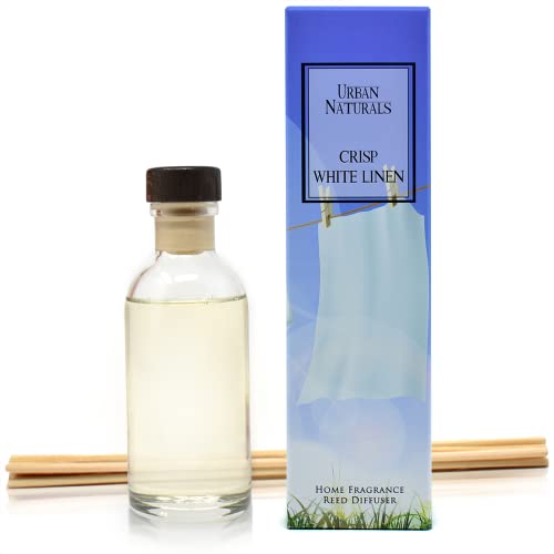 Urban Naturals Crisp White Linen Reed Diffuser Gift Set | with Citrus, Ozone, Ylang-Ylang, Lilies & Sandalwood Scent Notes for a Fresh, Clean Cotton Smelling Home | Made in The USA – Great Deal!