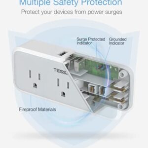 Multi Plug Outlet Splitter, TESSAN 5 AC Surge Protector Outlet Extender with 3 USB Wall Charger, Multiple Plug Expander for Home Office Dorm Room Essentials