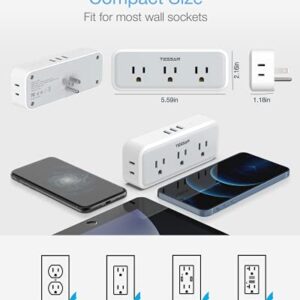 Multi Plug Outlet Splitter, TESSAN 5 AC Surge Protector Outlet Extender with 3 USB Wall Charger, Multiple Plug Expander for Home Office Dorm Room Essentials