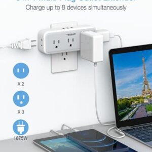 Multi Plug Outlet Splitter, TESSAN 5 AC Surge Protector Outlet Extender with 3 USB Wall Charger, Multiple Plug Expander for Home Office Dorm Room Essentials