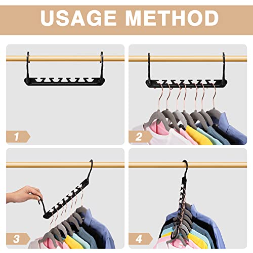 HOUSE DAY Closet Organizers and Storage, 10 Pack Magic Space Saving Hangers Black, Upgraded Sturdy Smart Clothes Hanger with 7 Slots for Wardrobe, Closet Space Saver 85%, College Dorm Room Essentials