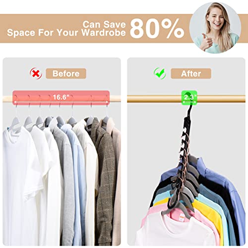 HOUSE DAY Closet Organizers and Storage, 10 Pack Magic Space Saving Hangers Black, Upgraded Sturdy Smart Clothes Hanger with 7 Slots for Wardrobe, Closet Space Saver 85%, College Dorm Room Essentials