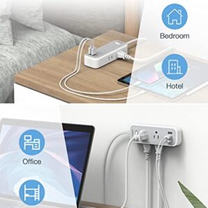 Small Power Strip with 3 USB Ports, TESSAN Flat Plug Extension Cord 6 Feet, Mini 6 Outlets Portable Nightstand Desktop Charging Station for Travel Dorm Room Cruise Ship Essentials