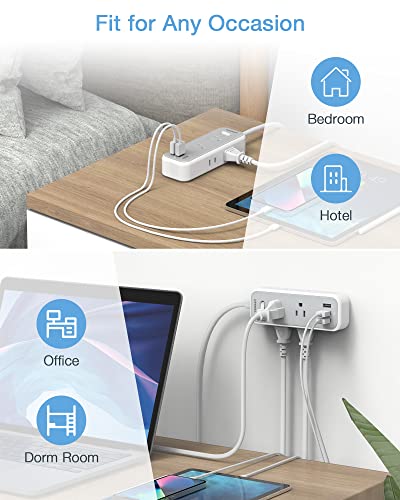 Small Power Strip with 3 USB Ports, TESSAN Flat Plug Extension Cord 6 Feet, Mini 6 Outlets Portable Nightstand Desktop Charging Station for Travel Dorm Room Cruise Ship Essentials