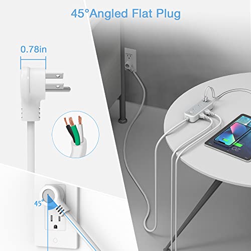 Small Power Strip with 3 USB Ports, TESSAN Flat Plug Extension Cord 6 Feet, Mini 6 Outlets Portable Nightstand Desktop Charging Station for Travel Dorm Room Cruise Ship Essentials