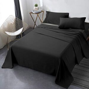 Queen Bed Sheet Set, 4pcs Bedding Sheets & Pillowcases, Soft Microfiber 1800 Thread Count 16" Deep Pocket Luxury Bed Sheets - Hypoallergenic, Wrinkle & Fade Resistant (Black)