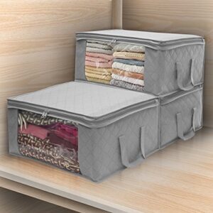 Sorbus Foldable Storage Bag Organizers, Large Clear Window & Carry Handles, Great for Clothes, Blankets, Closets, Bedrooms, and more (3-Pack, Gray)