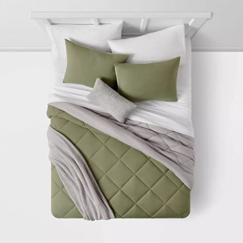 Room Essentials Reversible Microfiber Comforter Set Olive & Gray Full/Queen