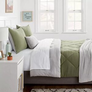 Room Essentials Reversible Microfiber Comforter Set Olive & Gray Full/Queen