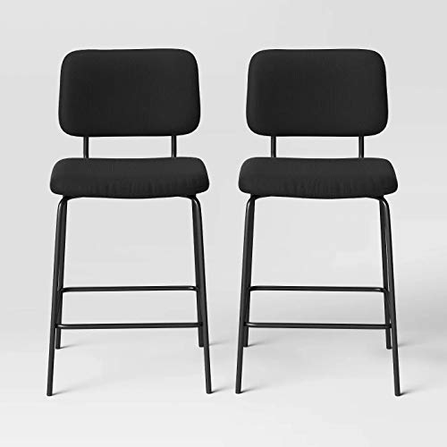 Room Essentials 2pk Square Back Upholstered Counter Height Barstools (Black)