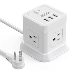 BEVA Power Strip with USB - 5ft Long Extension Cord with 4 Widely Spaced Outlets and 3 USB Ports Cube Desktop Charging Station, Overload Protection, Compact for Travel, Cruise Ship and Dorm