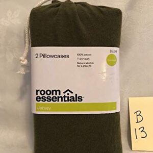 Room Essentials Jersey 2"Standard Pillowcases Solid Olive Military Green 100% Cotton