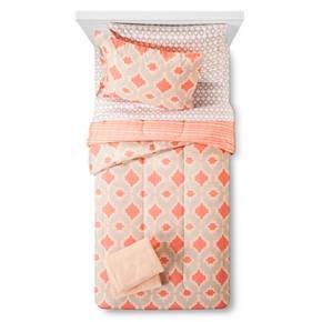 room essentials – global prints – limited edition dorm bed 7 piece reversible bed set with towels – size: xl twin – color: coral/taupe/gray
