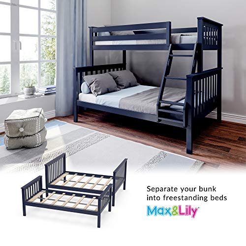 Max & Lily Bunk Bed, Twin-Over-Full Wood Bed Frame For Kids, Blue